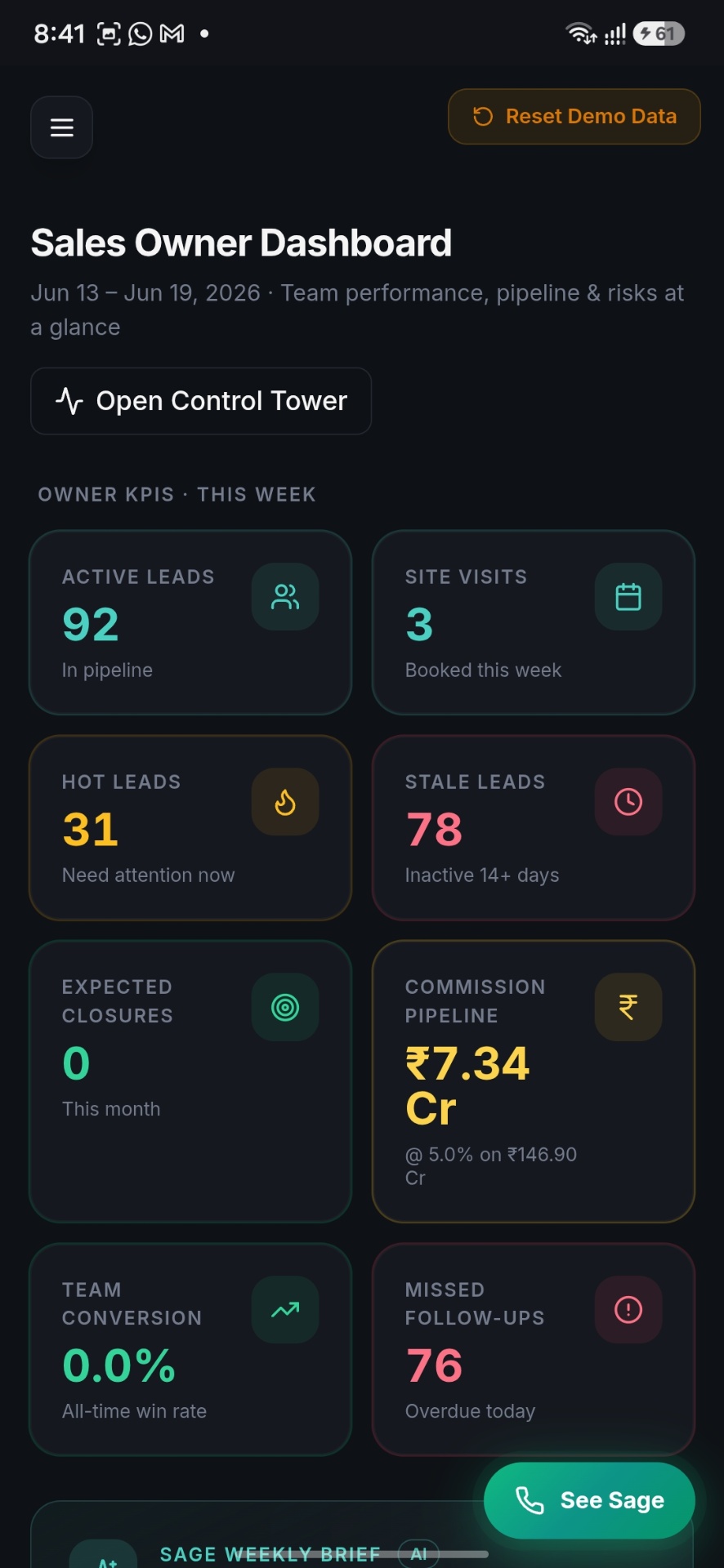 Saigent Sales Owner Dashboard
